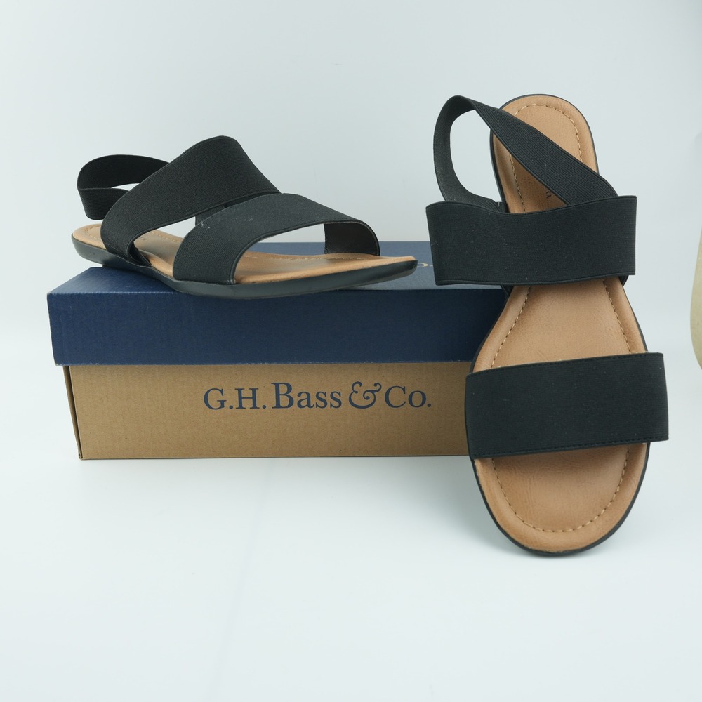 G.H. Bass Violet Sandals Womens 8 Black Elastic Slingback Flat Minimalist Casual